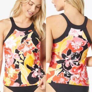 NWT Carmen Marc Valvo High Neck Tankini Top - Tropical Splash Sz M